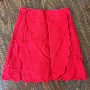 Bold red J Crew scalloped mini skirt, size 0